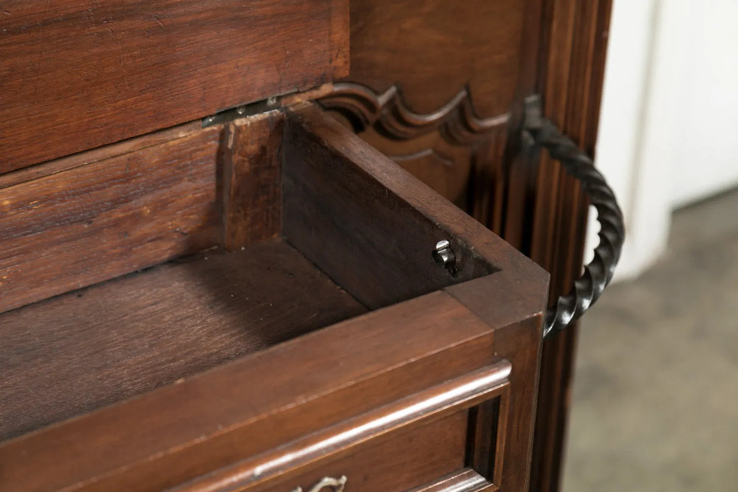 Grand 19th Century French Louis XV Style Walnut Hall Tree with Storage Cabinet