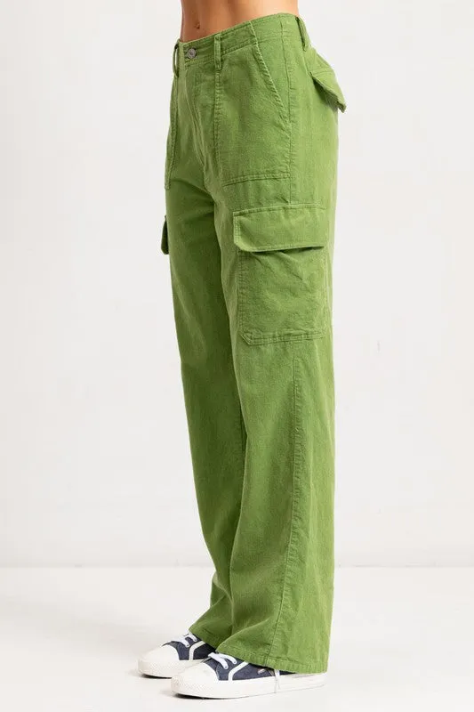 Grass High Rise Straight Fit Corduroy Cargo Pants