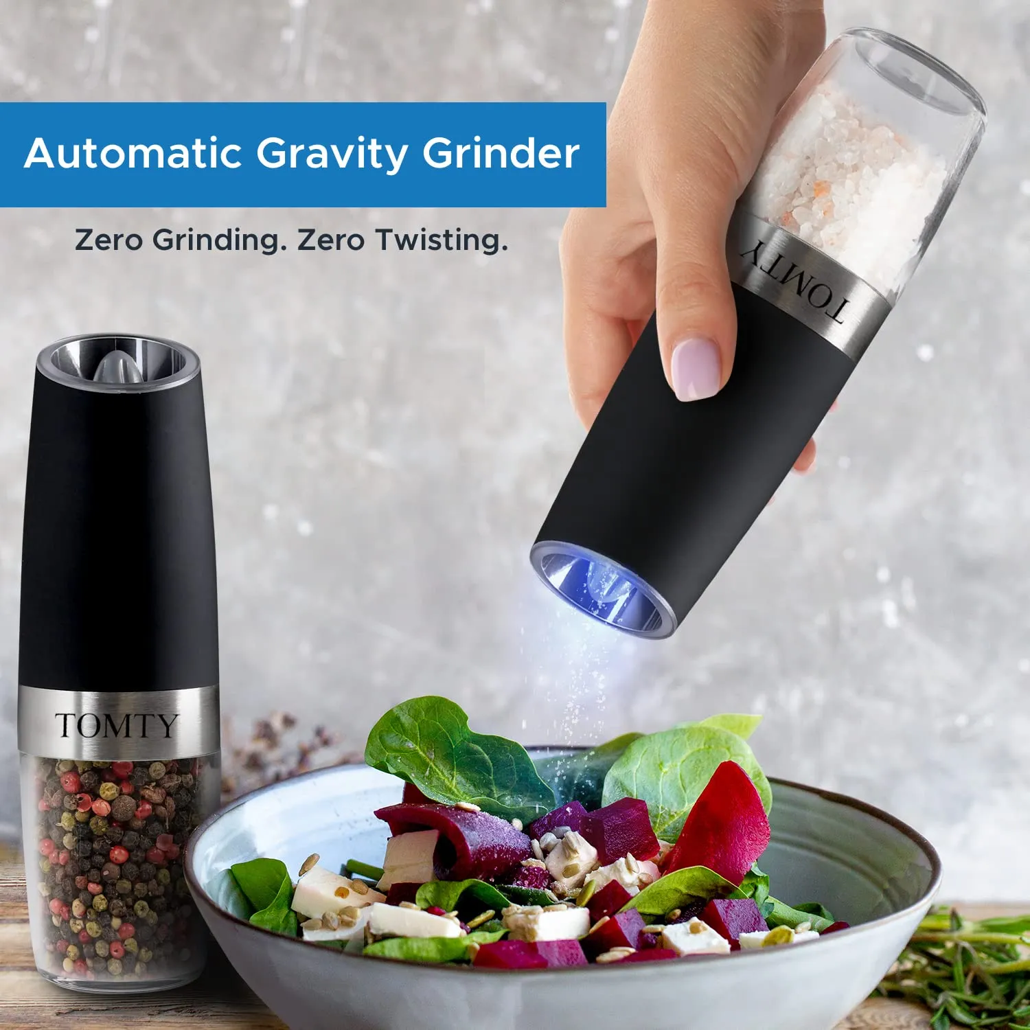 Gravity Electric Salt and Pepper Grinder Set White Elephant Gifts for Women Who Have Everything Grilling Men Kitchen Gadgets Housewarming Holiday Cooking Adults Idea Battery Operated Shakers Automatic