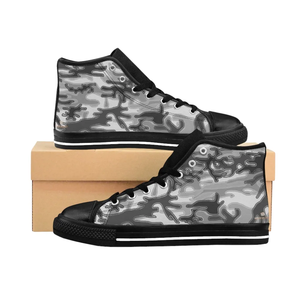 Gray Camo Print Women's Sneakers, Army Military Designer High-top Sneakers Tennis Shoes