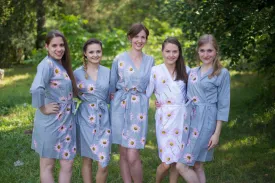 Gray Falling Daisies Pattern Bridesmaids Robes