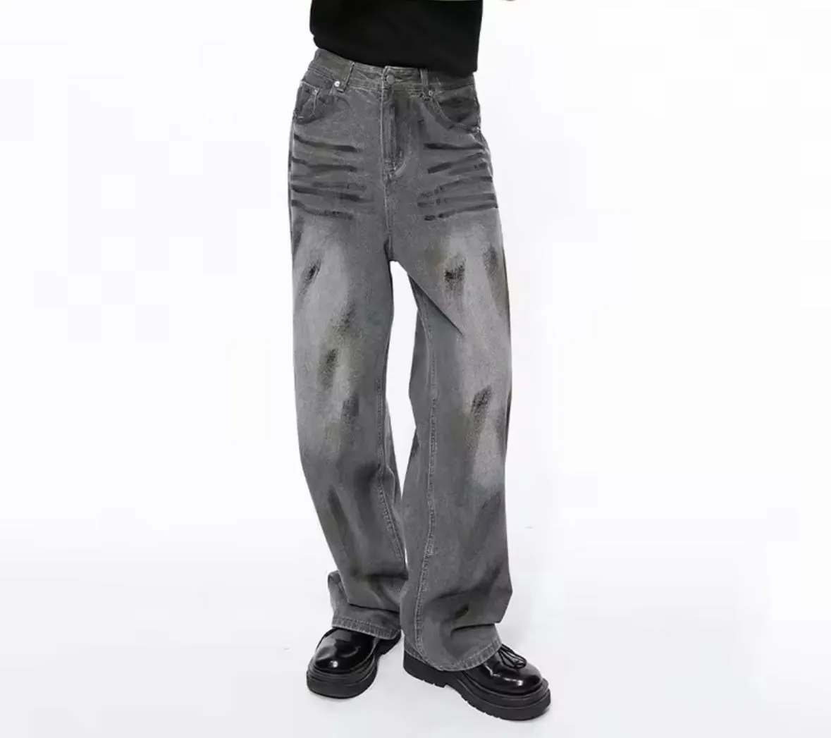 Gray Paint Stroke Wide Leg Jeans