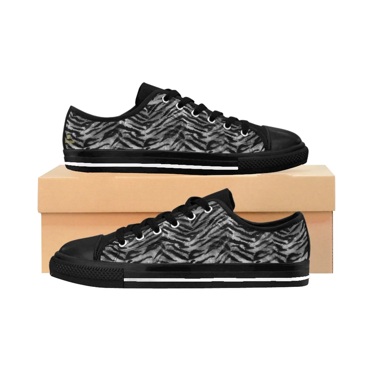 Gray Tiger Stripe Men's Sneakers, Animal Print Low Top Running Tennis Shoes For Men