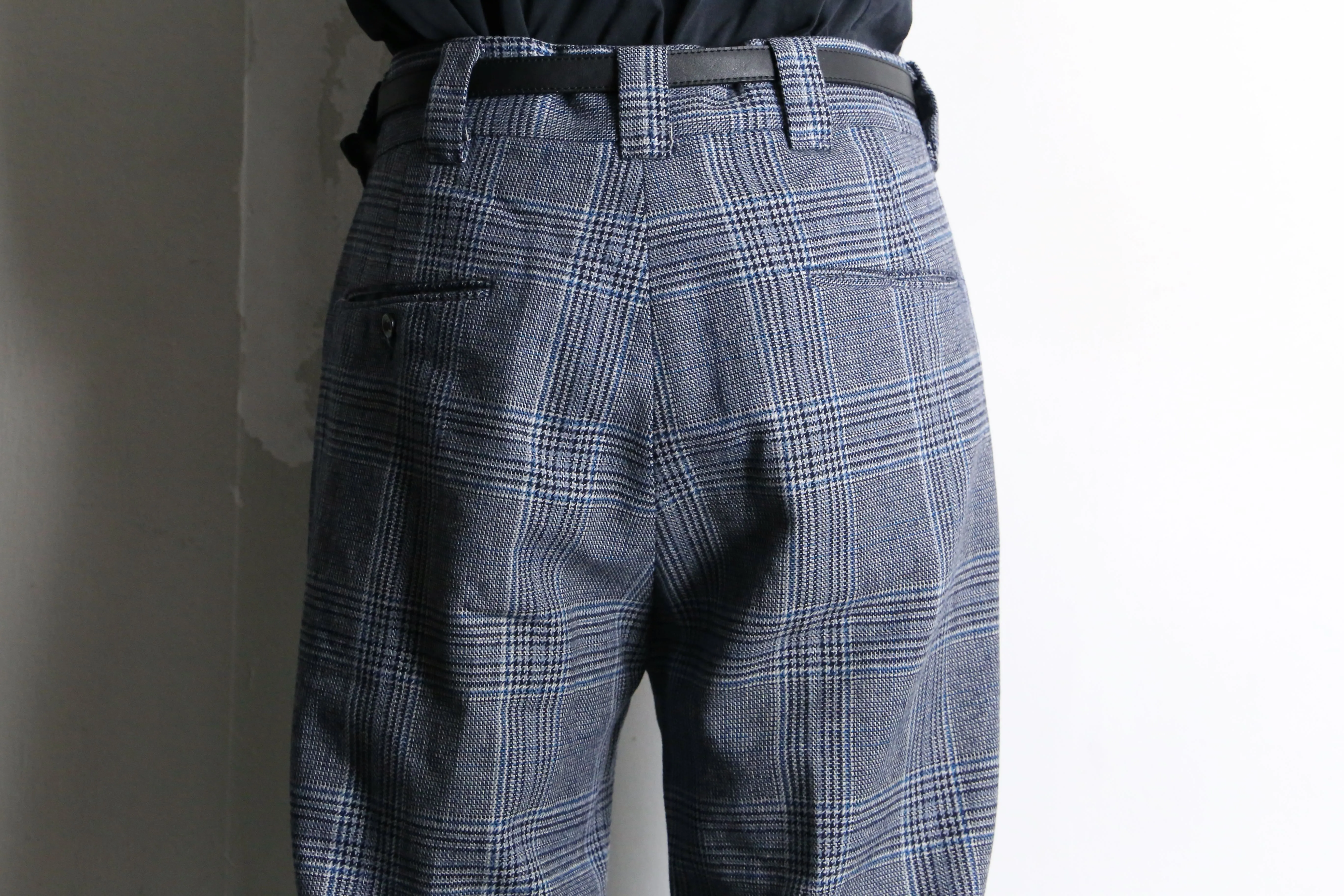 grayish check pattern straight slacks