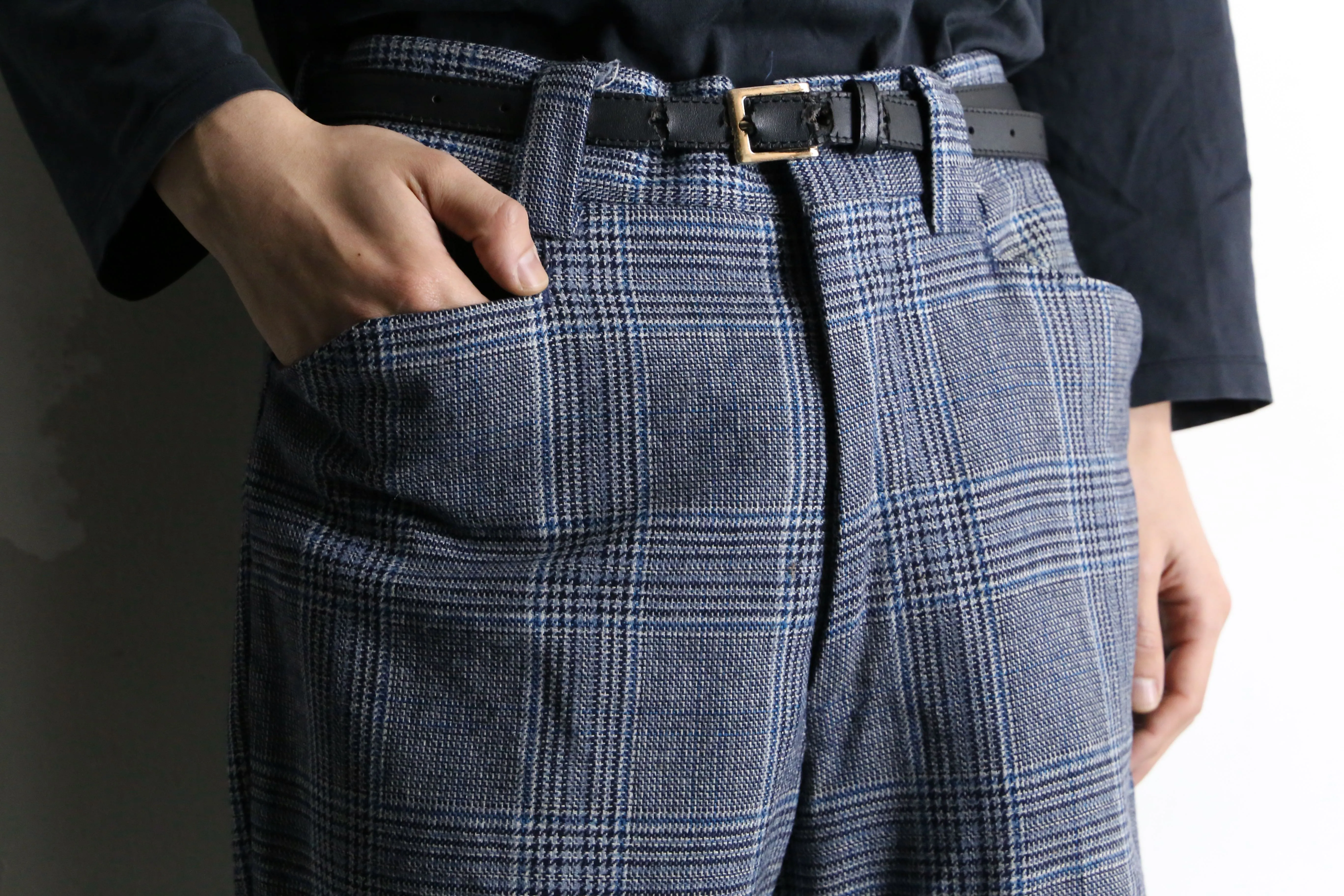 grayish check pattern straight slacks