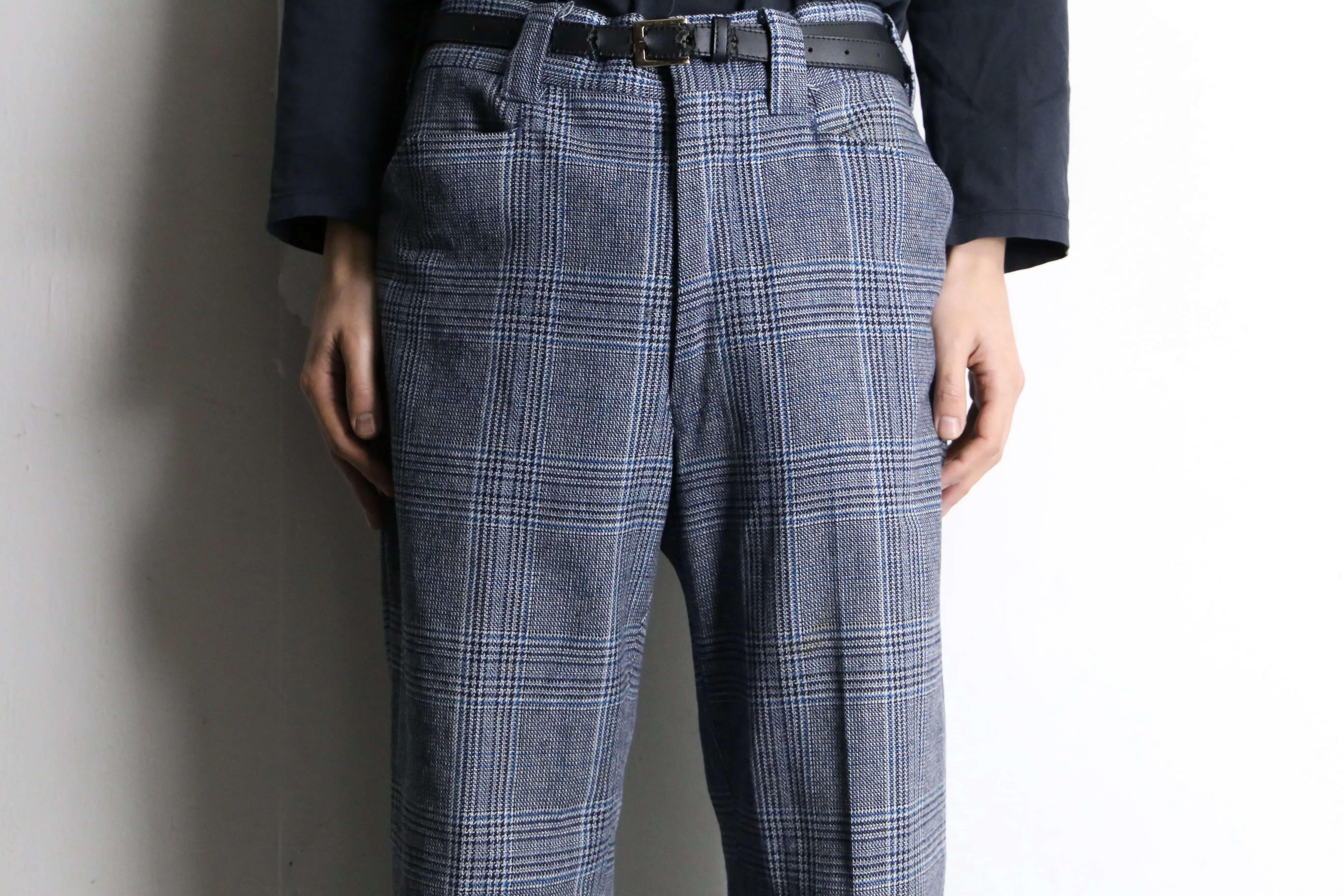 grayish check pattern straight slacks