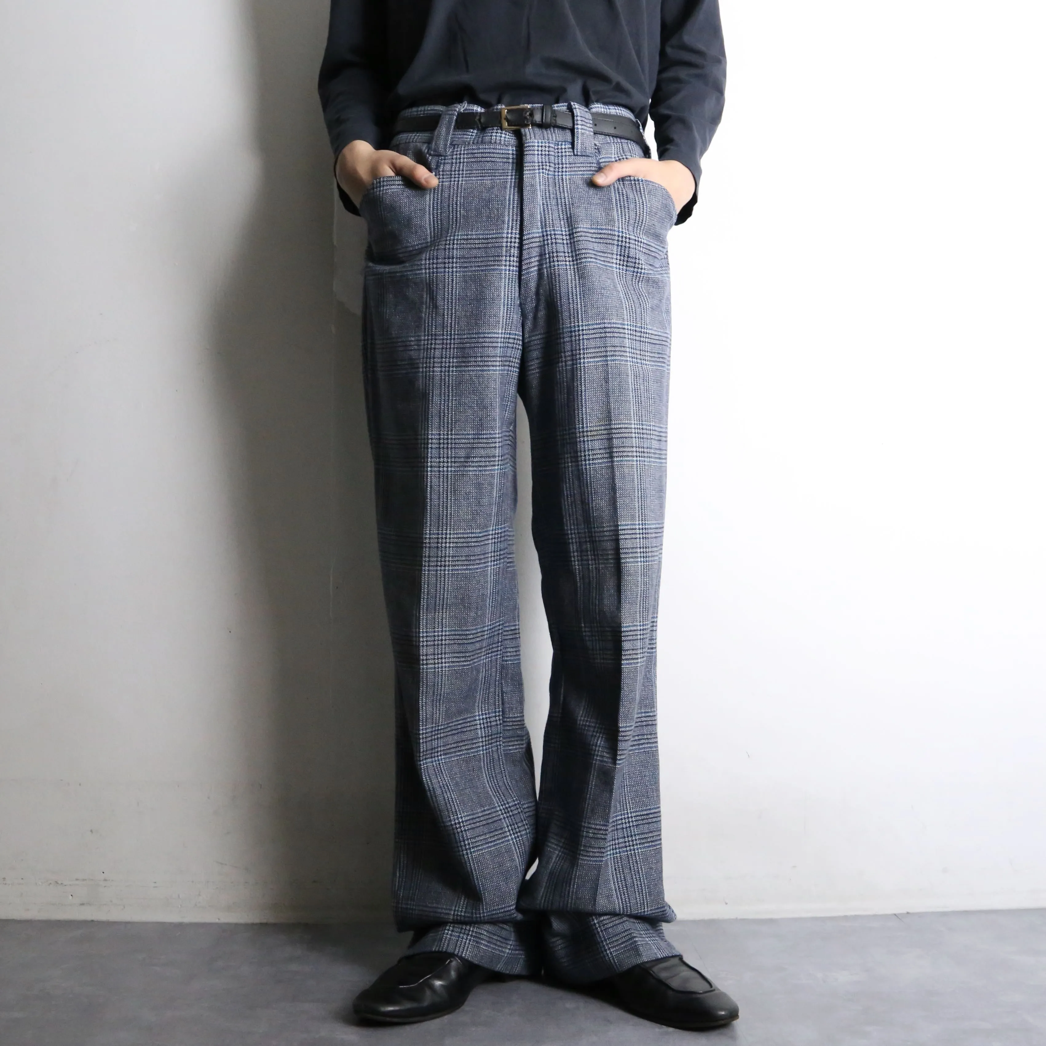 grayish check pattern straight slacks