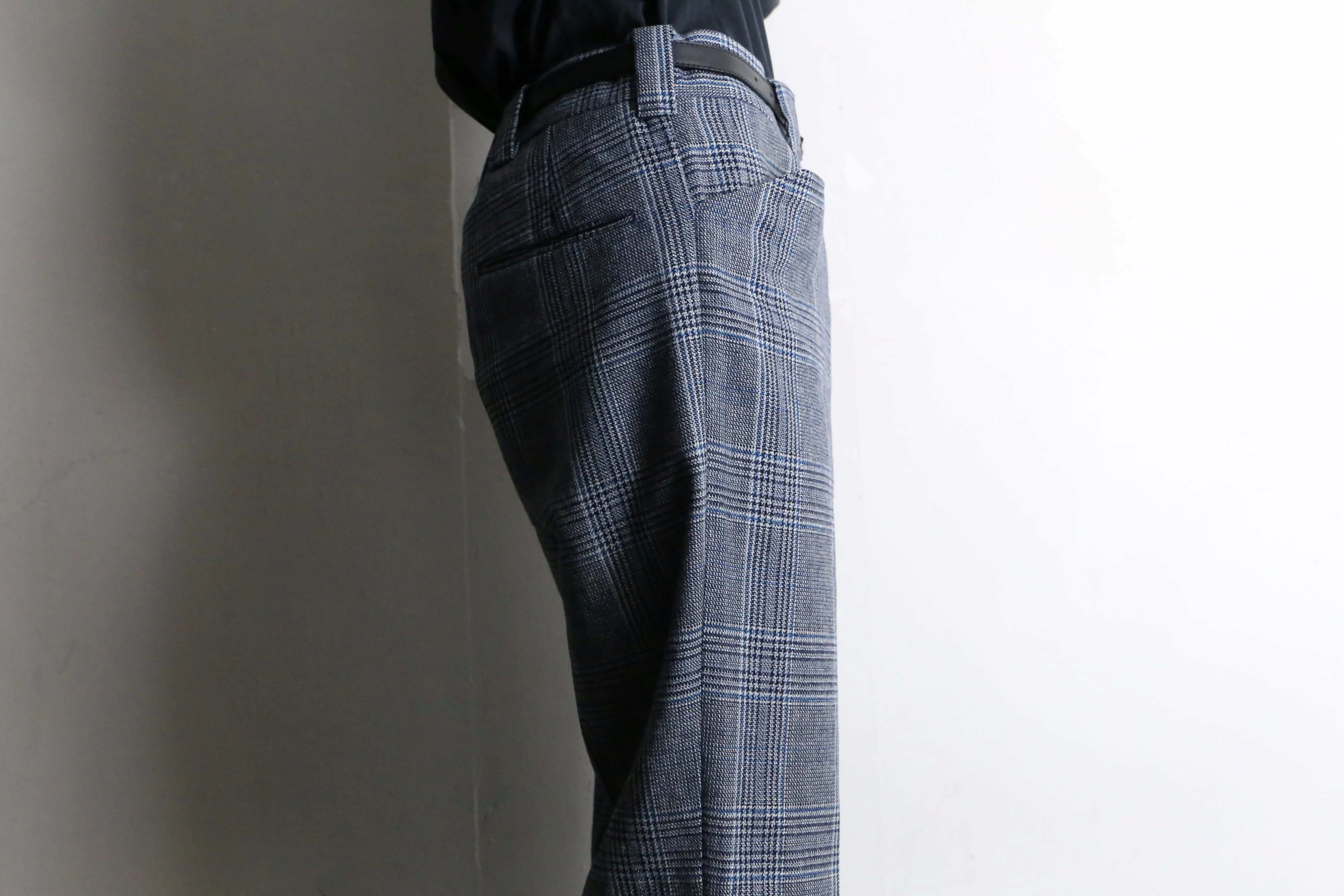 grayish check pattern straight slacks