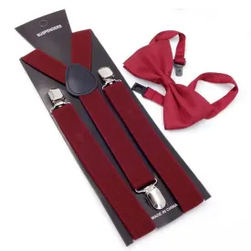 Great Gatsby 1920's Flapper Newsboy Gangster Men's Suspenders with Bow Tie Set - Wine