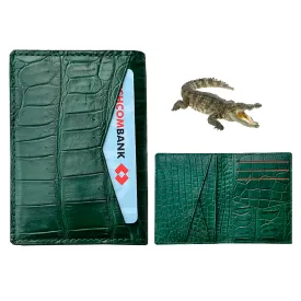 Green Alligator Leather Bifold Credit Card Holder Double Side | RFID Blocking | GREEN-CARD-14