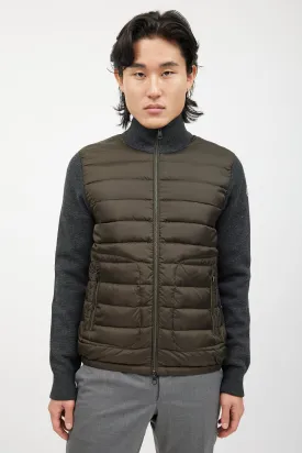 Green & Grey Knit Quilted Down Jacket