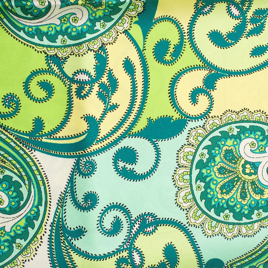 Green & Yellow Paisley Printed Silk Twill Scarf