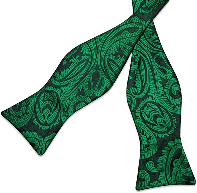 Green and Black Paisley Bow Tie Set-BTS496