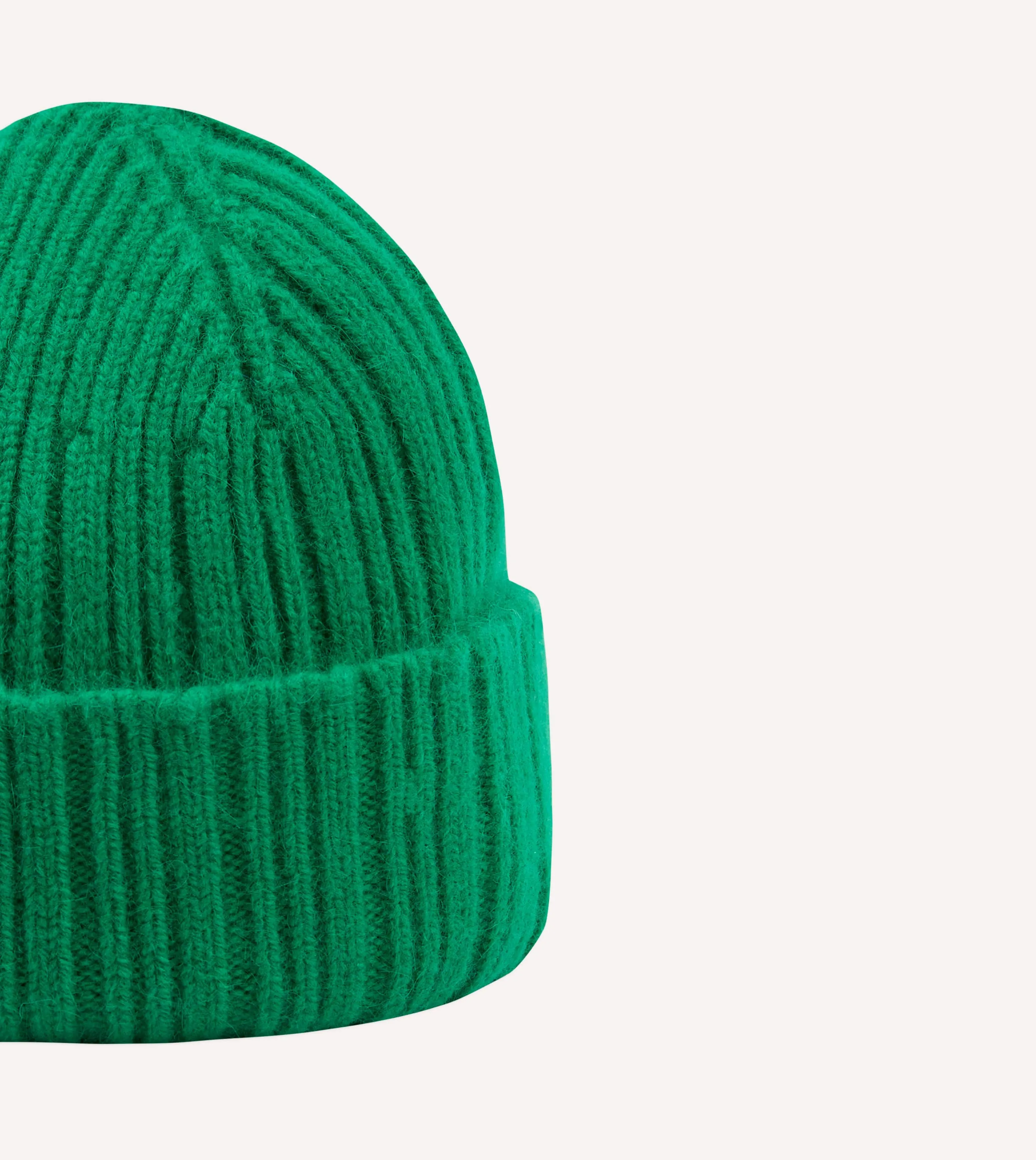 Green Angora Lambswool Ribbed Knit Cap