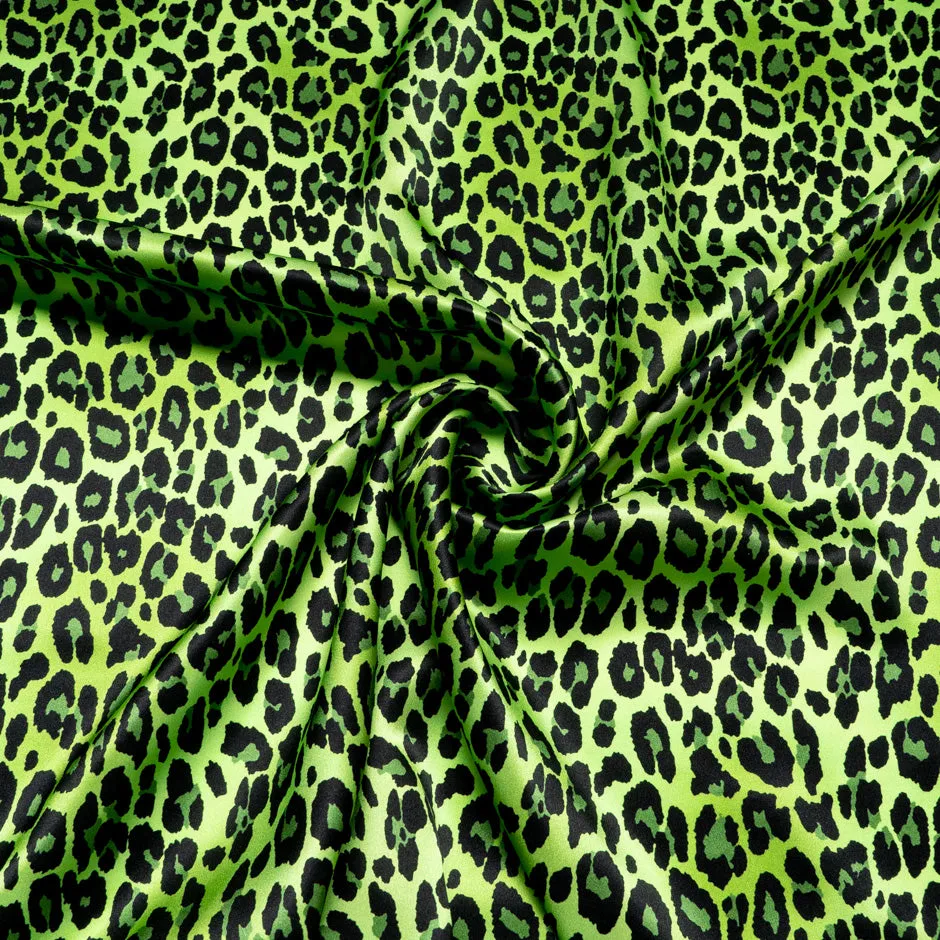 Green Animal Printed Pure Silk Satin