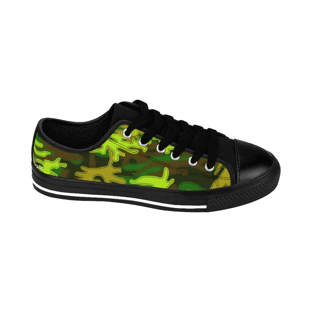 Green Army Camo Women's Sneakers, Army Military Camouflage Printed Fashion Canvas Tennis Shoes