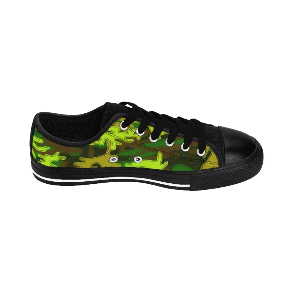 Green Army Camo Women's Sneakers, Army Military Camouflage Printed Fashion Canvas Tennis Shoes