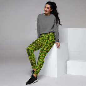 Green Brown Camo Women's Joggers, Military Army Print Best Slim Fit Ladies' Sweatpants-Made in EU/MX