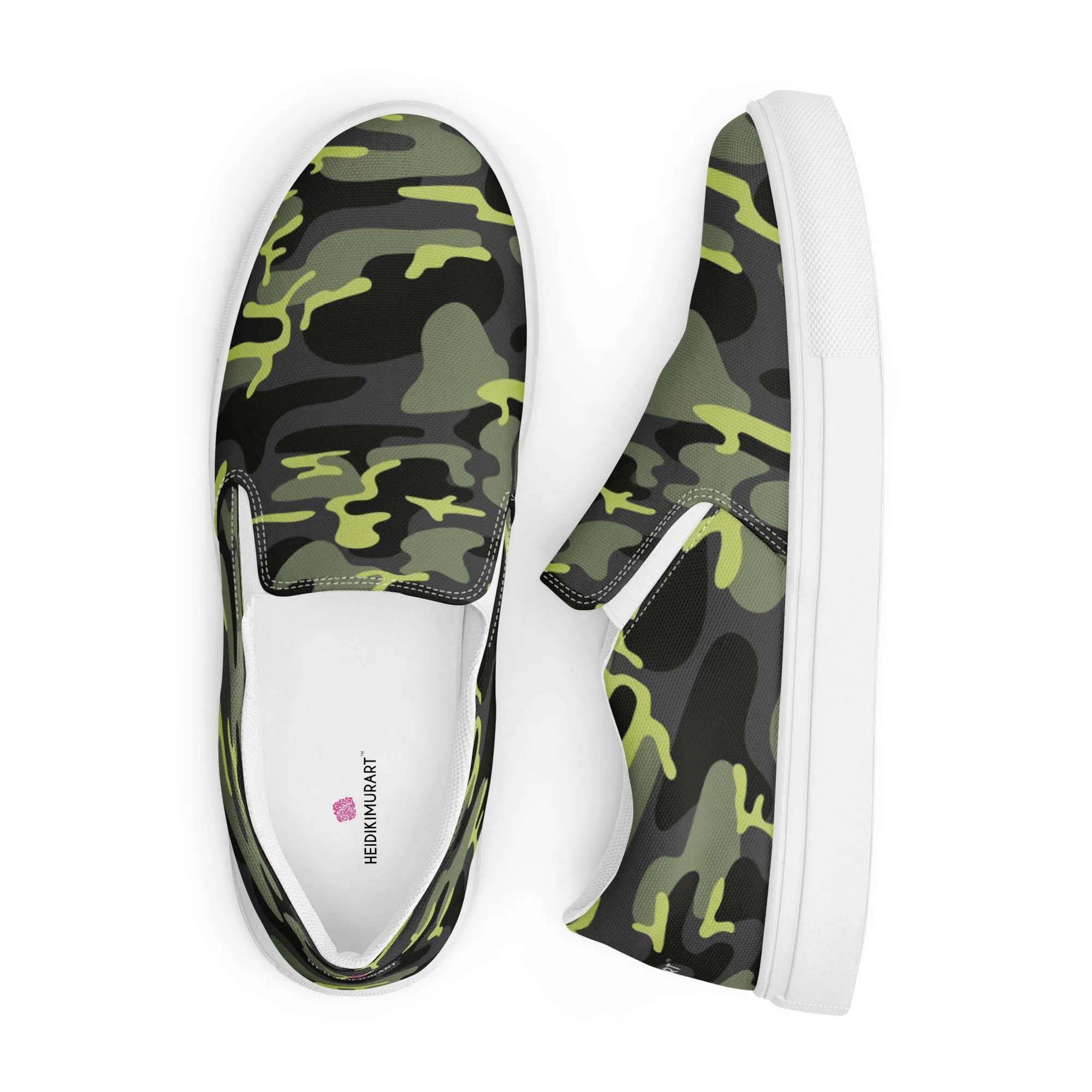 Green Camo Army Women's Sneakers, Best Women’s Slip-On Canvas Shoes, Ladies Canvas Shoes (US Size: 5-12)