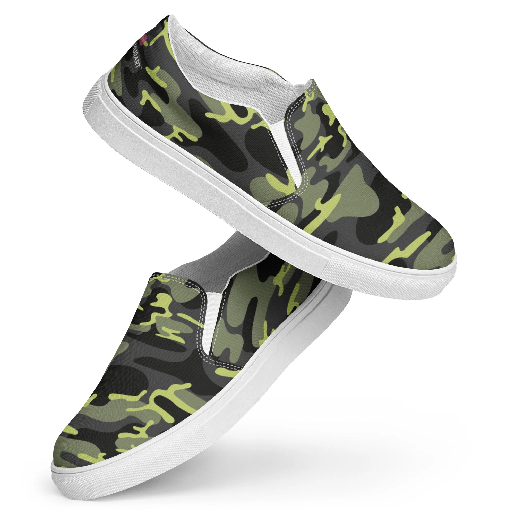 Green Camo Army Women's Sneakers, Best Women’s Slip-On Canvas Shoes, Ladies Canvas Shoes (US Size: 5-12)