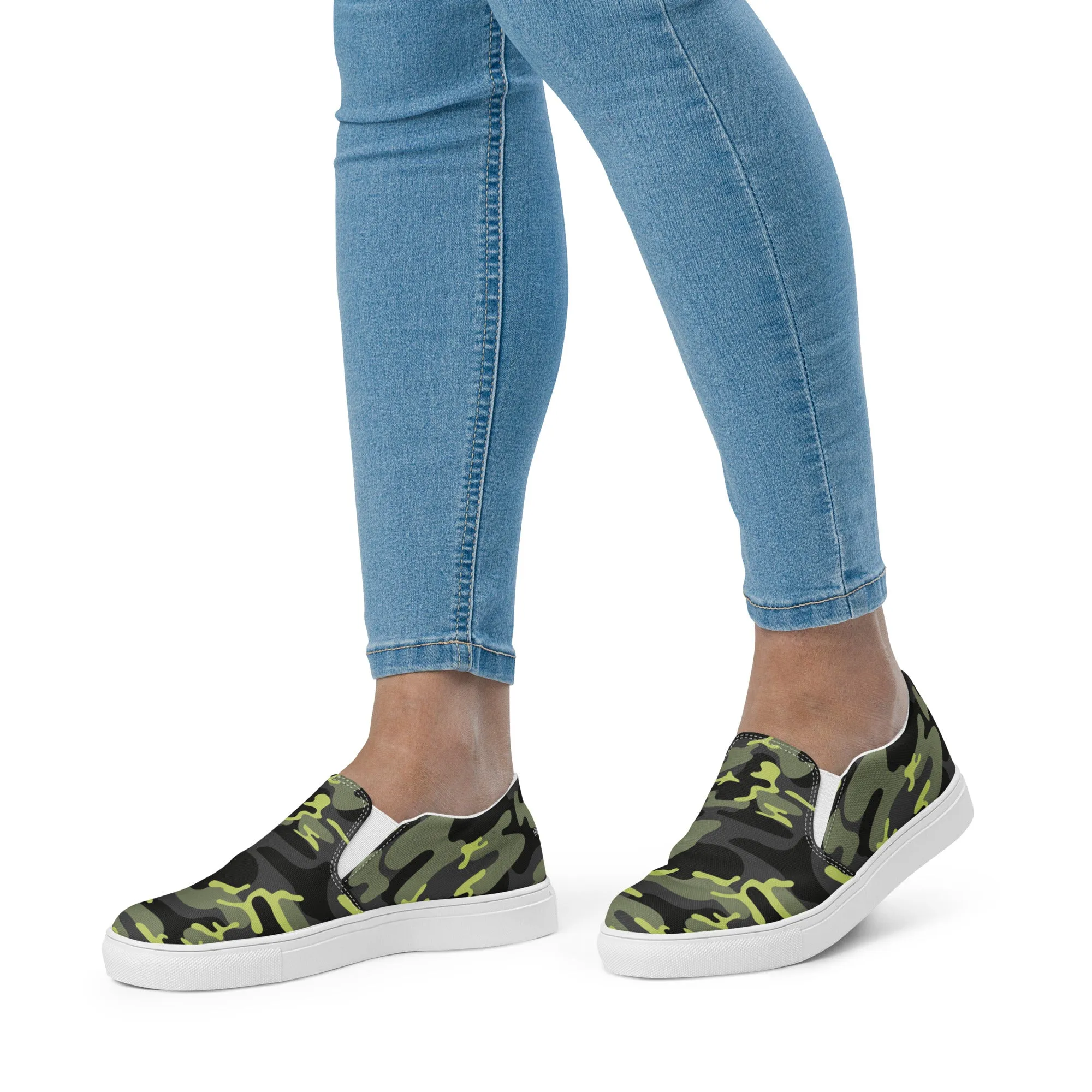 Green Camo Army Women's Sneakers, Best Women’s Slip-On Canvas Shoes, Ladies Canvas Shoes (US Size: 5-12)