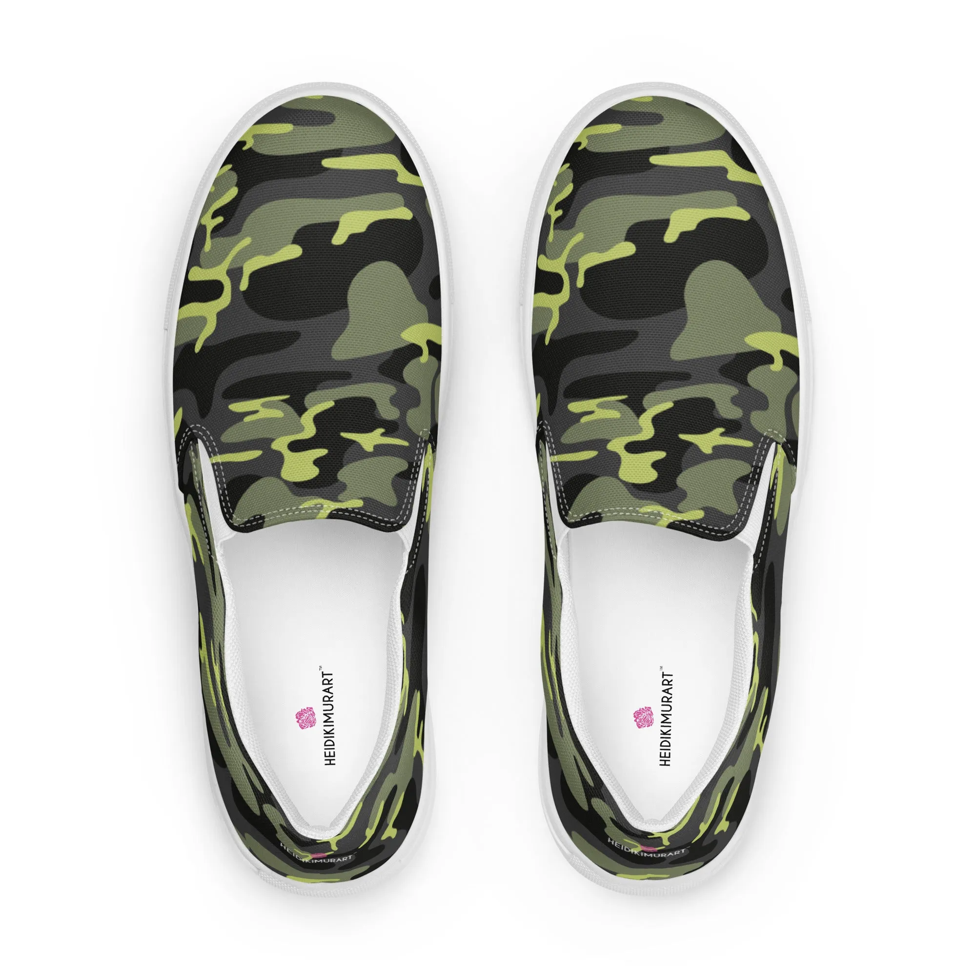 Green Camo Army Women's Sneakers, Best Women’s Slip-On Canvas Shoes, Ladies Canvas Shoes (US Size: 5-12)