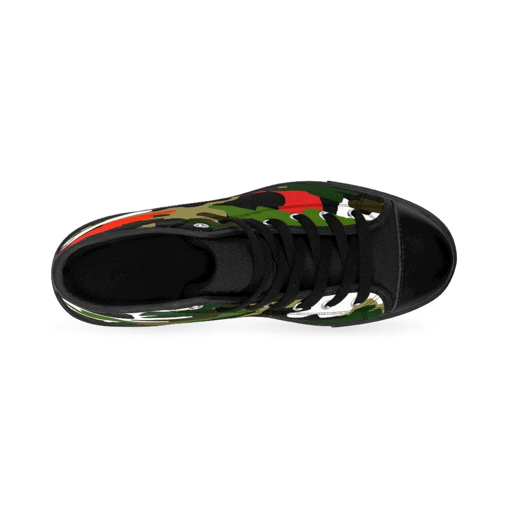 Green Camo Men's High-top Sneakers, Red Camouflage Print Men's Designer Tennis Running Shoes