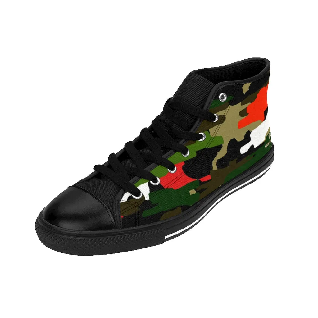 Green Camo Men's High-top Sneakers, Red Camouflage Print Men's Designer Tennis Running Shoes