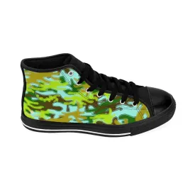 Green Camo Men's Low Tops, Camouflage Army Military Print Men's High-top Sneakers Tennis Shoes