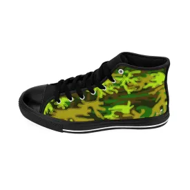 Green Camo Men's Sneakers, Camouflage Army Military High Top Tennis Running Shoes