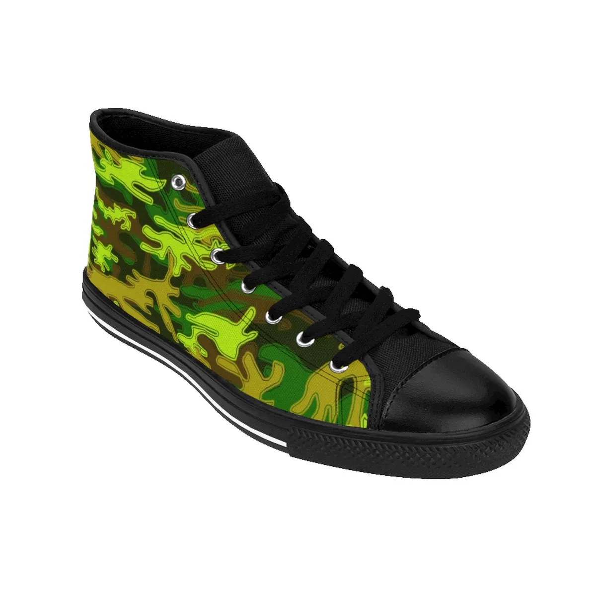 Green Camo Men's Sneakers, Camouflage Army Military High Top Tennis Running Shoes