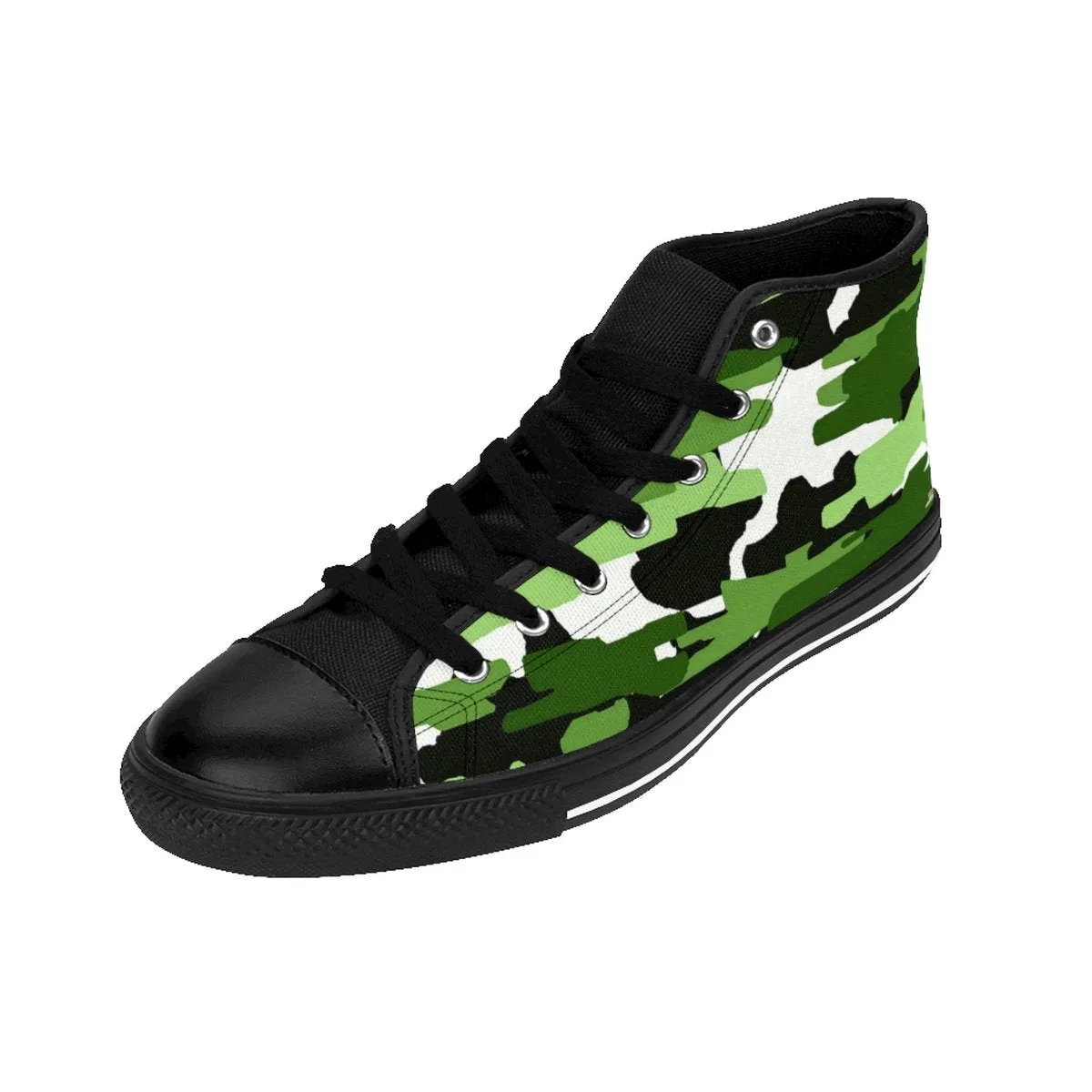 Green Camo Sneakers, Best Frog White Green Camouflage Army Military Print Men's High-top Sneakers Shoes