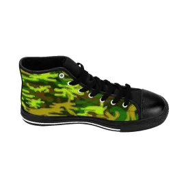 Green Camo Women's High Tops, Military Print Designer High-top Sneakers Tennis Shoes