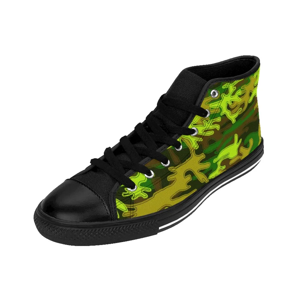 Green Camo Women's High Tops, Military Print Designer High-top Sneakers Tennis Shoes