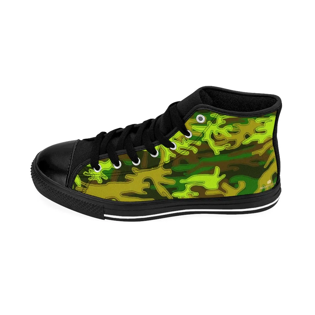 Green Camo Women's High Tops, Military Print Designer High-top Sneakers Tennis Shoes