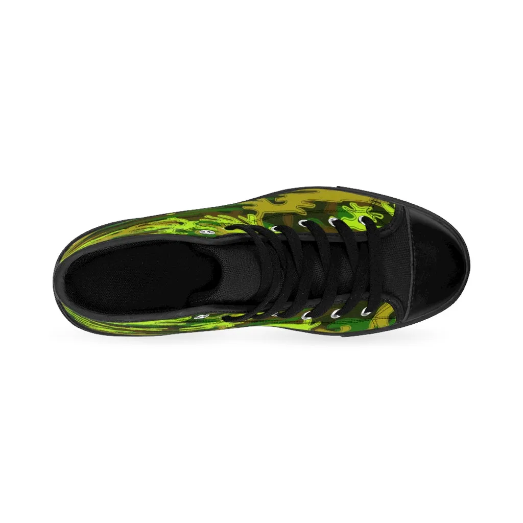 Green Camo Women's High Tops, Military Print Designer High-top Sneakers Tennis Shoes