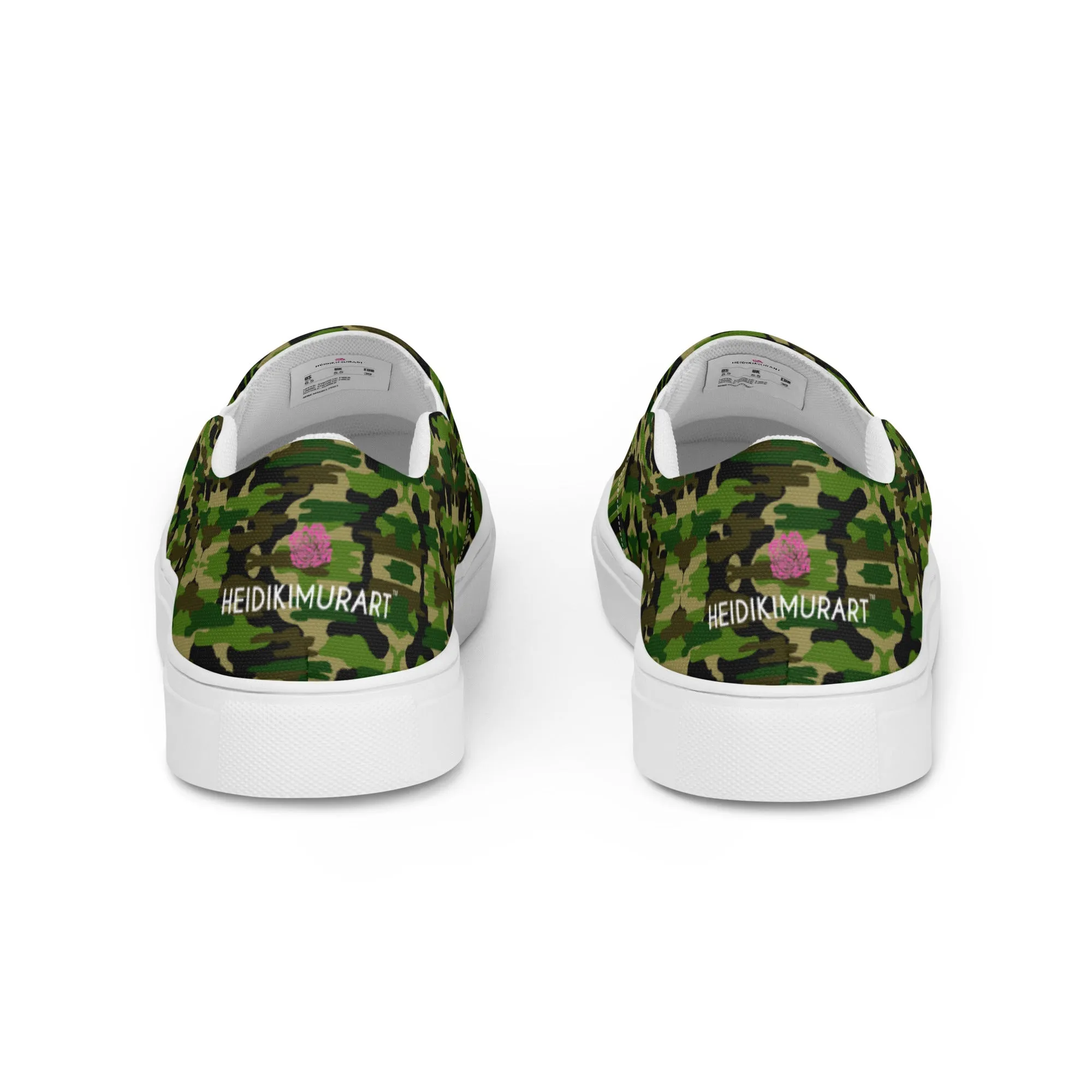 Green Camo Women's Slip Ons, Green Camouflage Army Military Print Women’s Slip-On Canvas Shoes (US Size: 5-12)