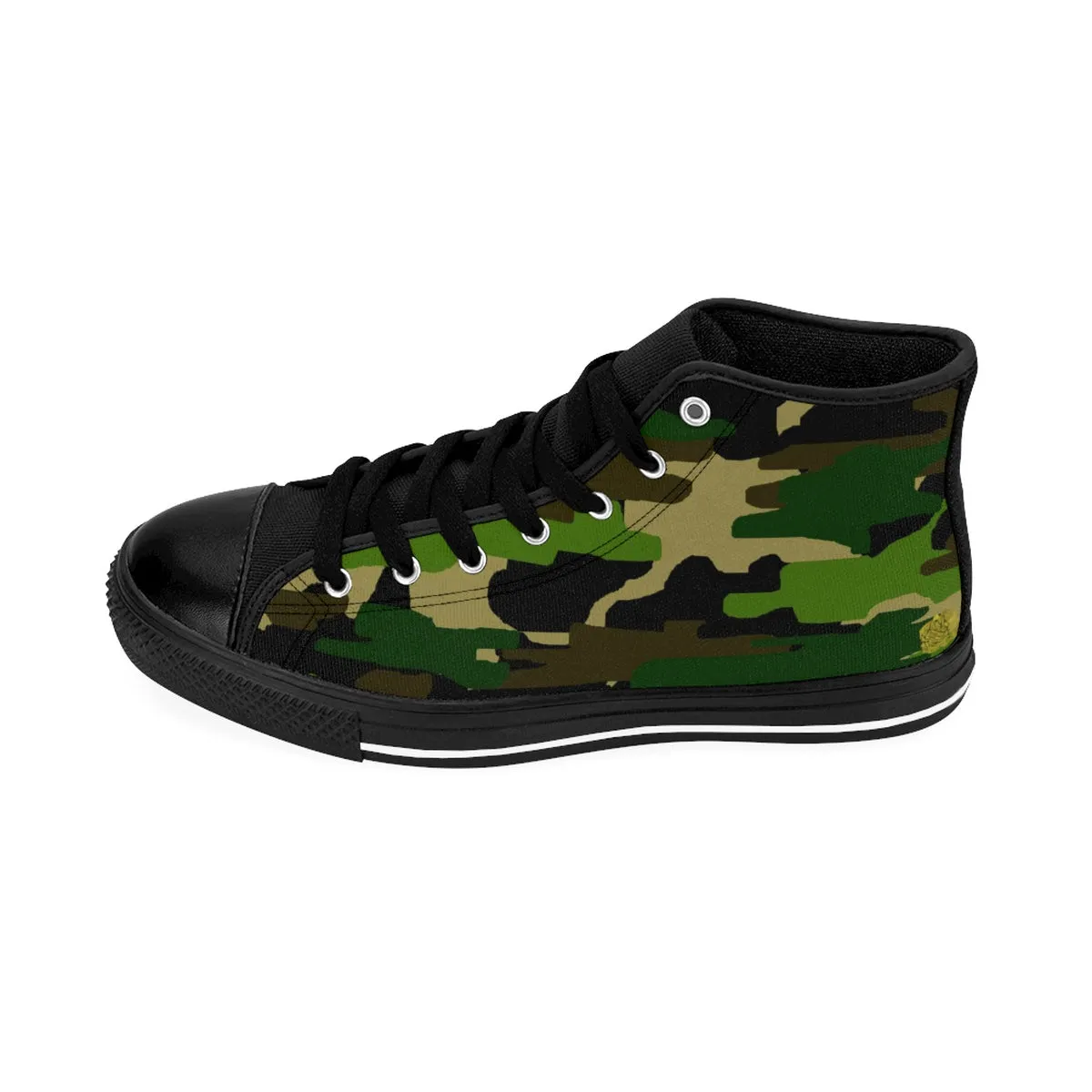 Green Camo Women's Sneakers, Military Army Camouflage Print High Top Sneakers Shoes