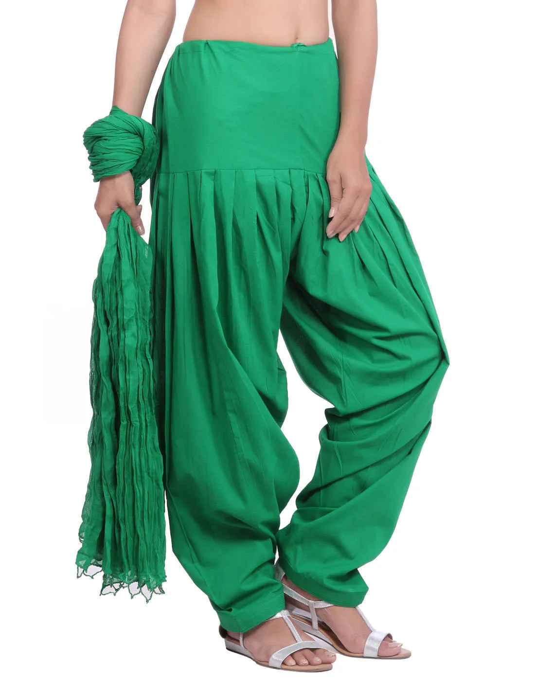 Green Cotton Patiala Salwar And Dupatta Set