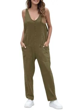 Green denim loose jumper overall