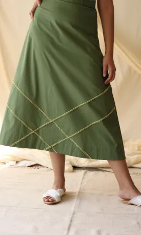 Green Embroidered Cotton Skirt