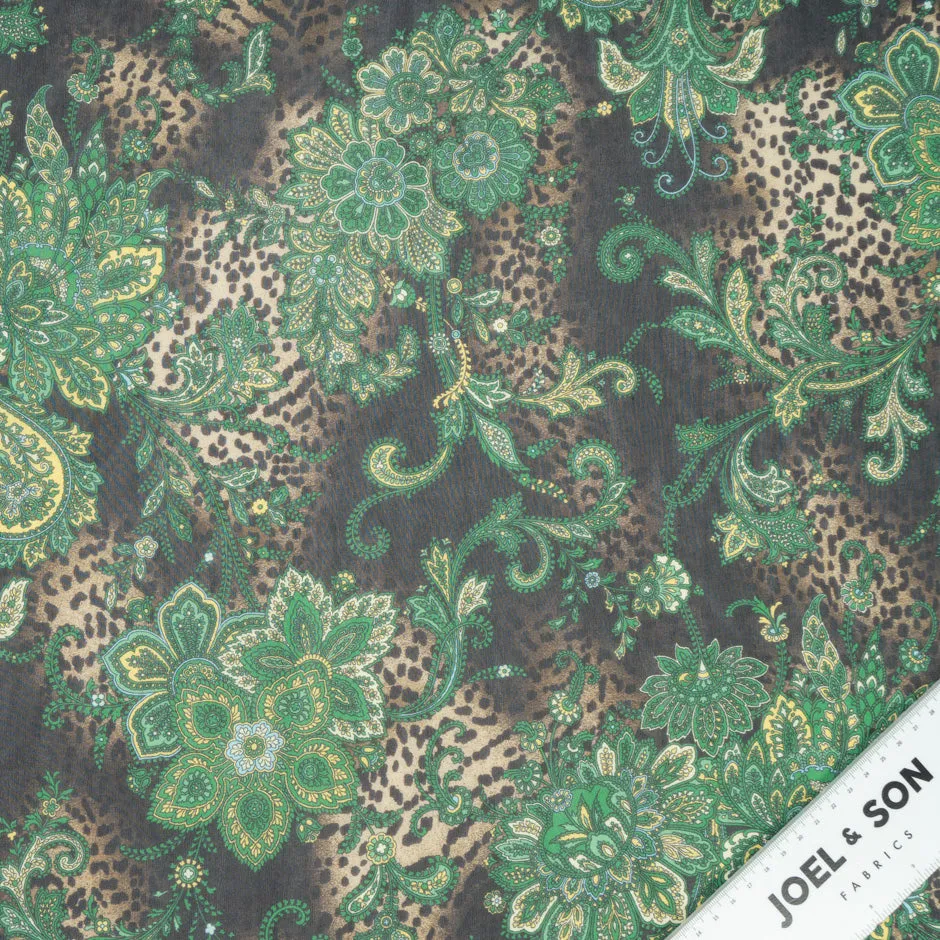 Green Floral Printed Animal Pure Silk Chiffon