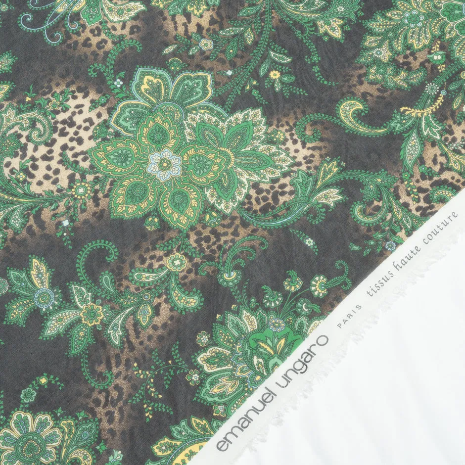 Green Floral Printed Animal Pure Silk Chiffon