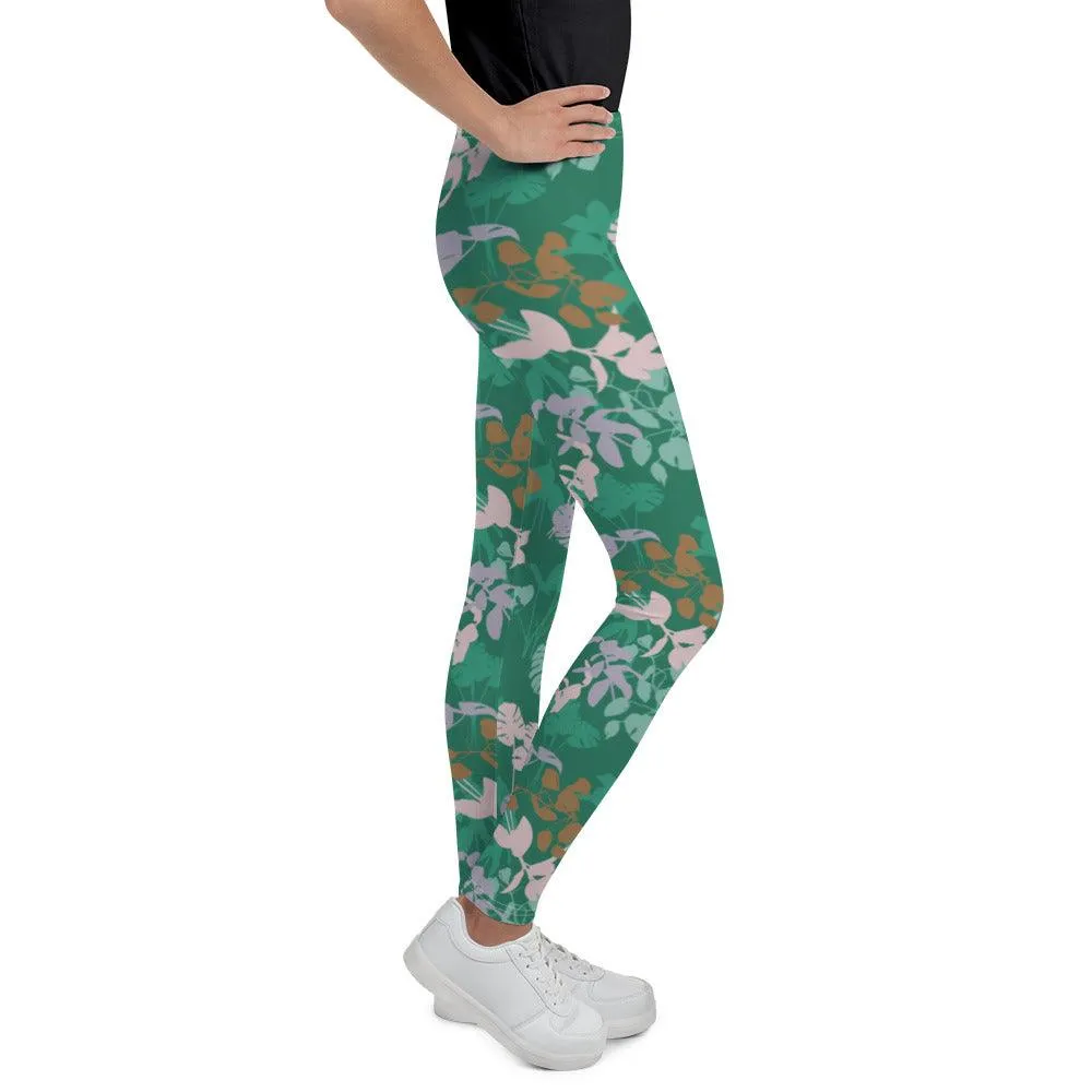 Green Floral Youth Leggings