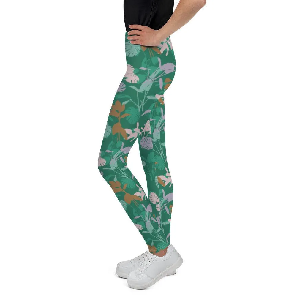 Green Floral Youth Leggings