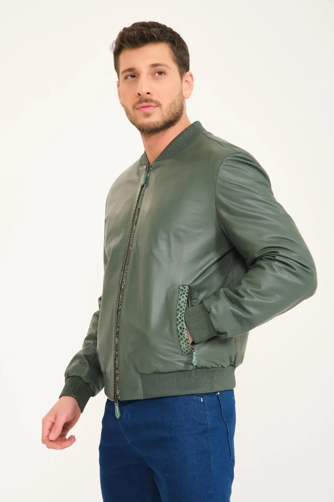 Green Leather Bomber Jacket