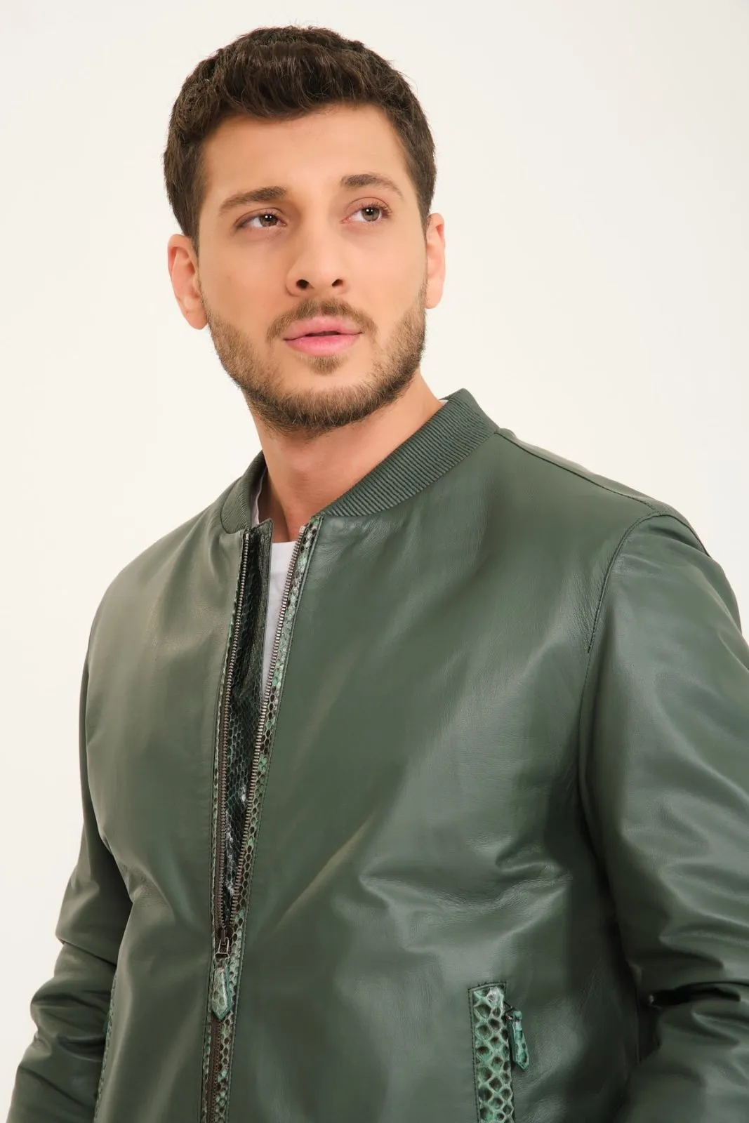 Green Leather Bomber Jacket