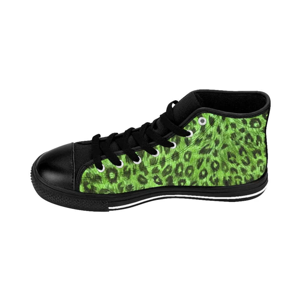 Green Leopard Men's High Tops, Animal Print Designer Best High-top Sneakers For Men (US Size: 6-14)