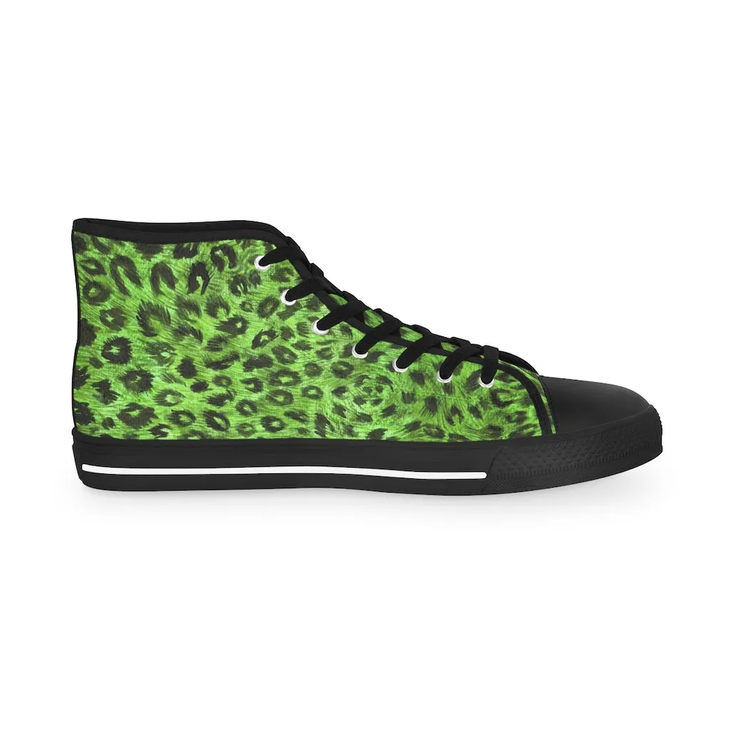 Green Leopard Men's High Tops, Leopard Animal Print Best Men's High Top Sneakers (US Size: 5-14)