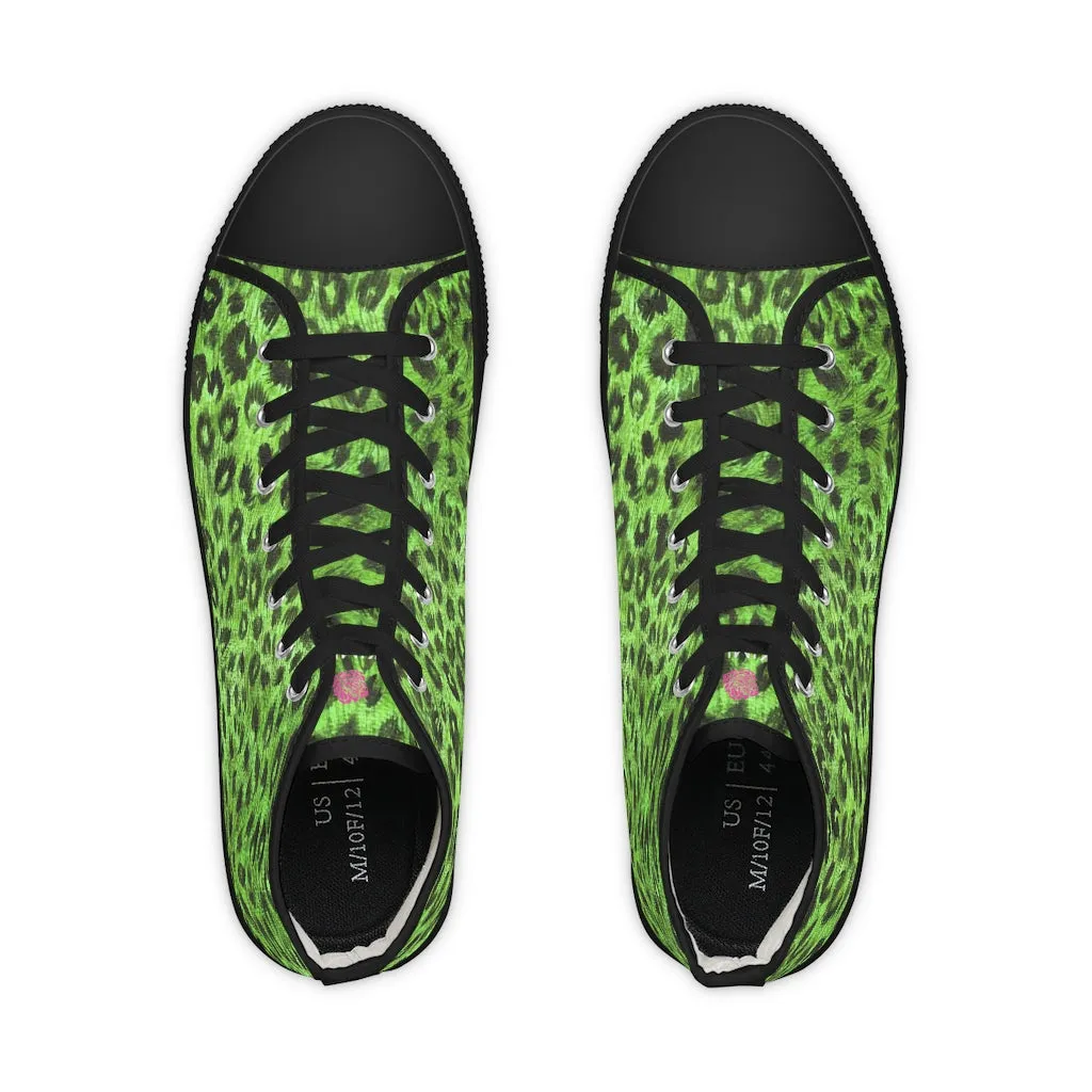 Green Leopard Men's High Tops, Leopard Animal Print Best Men's High Top Sneakers (US Size: 5-14)